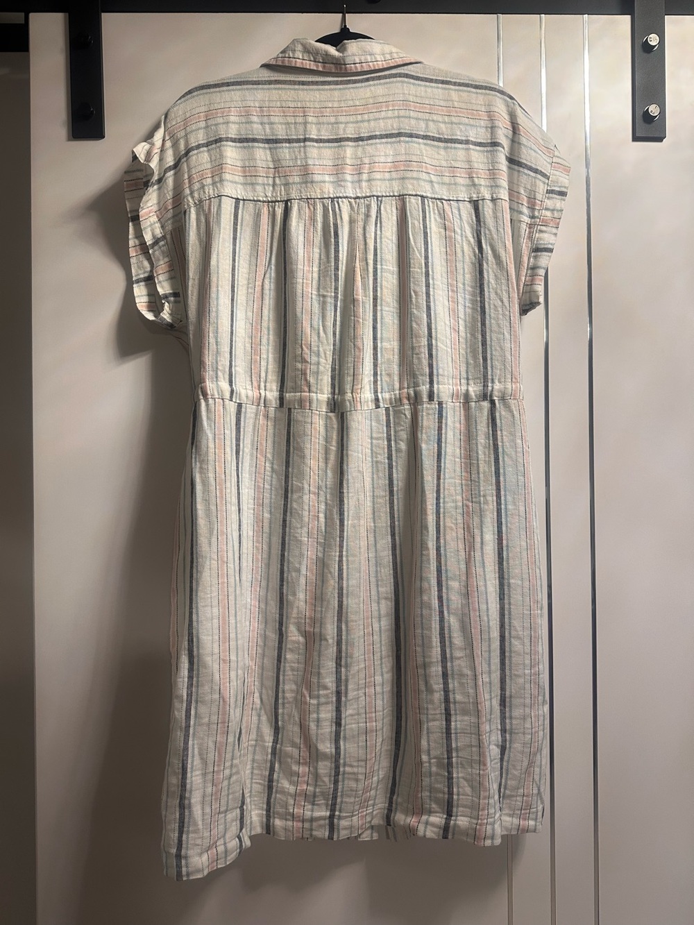 Time and Tru Large 12-14 Striped Linen Blend Midi Dress Button Down Drawstring - Picture 7 of 9